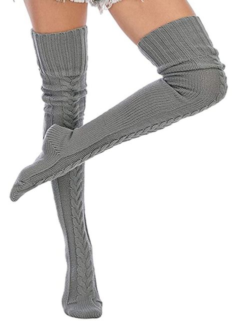 Calcetas Invierno tejidas encima de Rodilla GRIS-2