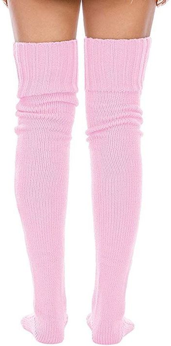 Calcetas Invierno tejidas encima de Rodilla ROSADA-1