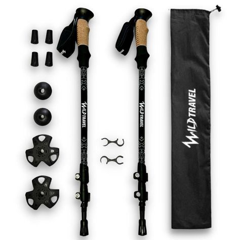 Bastones de trekking Negro Wild Travel 2 unidades, ajustable, de aluminio 7075, resistente, ligero, con cierre abatible de ajuste rápido-0