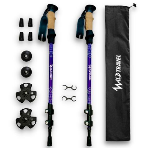 Bastones de trekking Morado Wild Travel 2 unidades, ajustable, de aluminio 7075, resistente, ligero, con cierre abatible de ajuste rápido-0