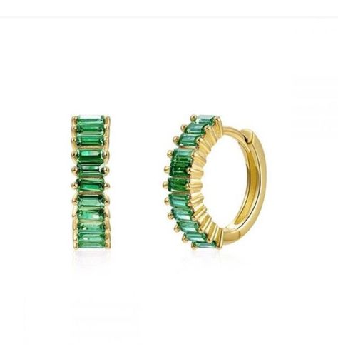 Aros Argolla Piedra Verde Pequeños Plata S925 Baño Oro Caja-1