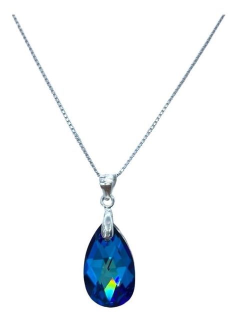 Collar Gota Azul Cristal Azul Plata-0