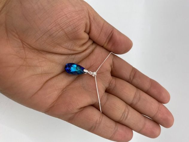 Collar Gota Azul Cristal Azul Plata-1