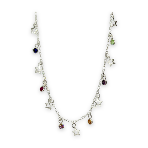 Collar Estrellas Caladas Circon Colores Plata Ley 925-0