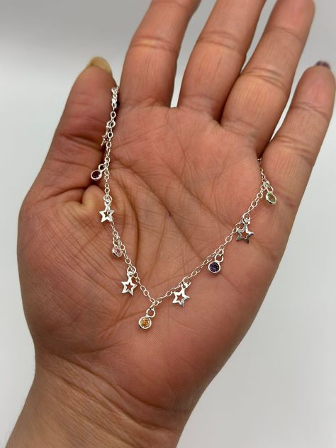 Collar Estrellas Caladas Circon Colores Plata Ley 925-1