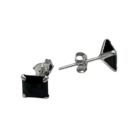 Aro Cuadrado Unisex Piedra Negra Onex 6 Mm Plata Fina + Caja-0