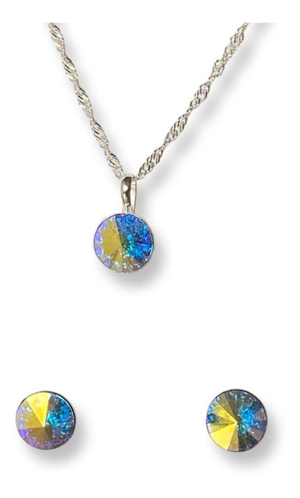 Conjunto Punto De Luz Cristal Tornasol Plata 925-0