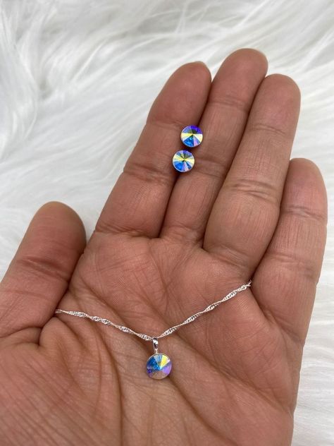 Conjunto Punto De Luz Cristal Tornasol Plata 925-1
