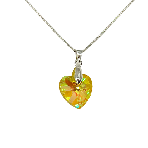 Collar Corazon Cristal Amarillo Tornasol Plata-0