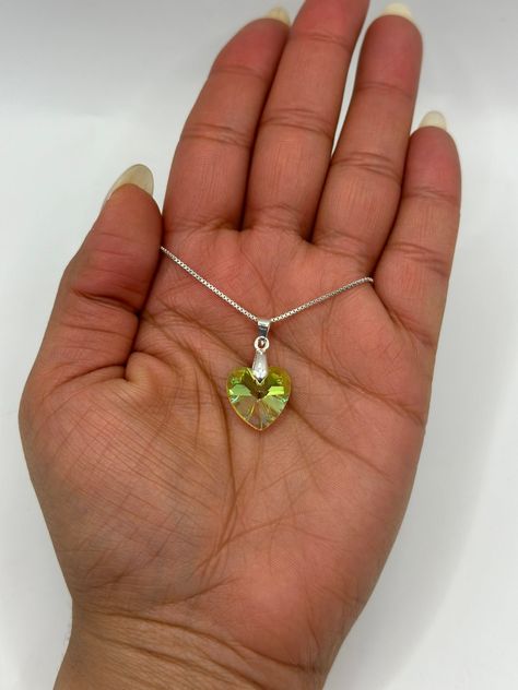 Collar Corazon Cristal Amarillo Tornasol Plata-2