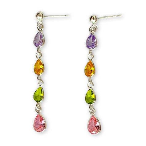 Aros Colgante Gotas Circones Colores Plata Ley 925-0