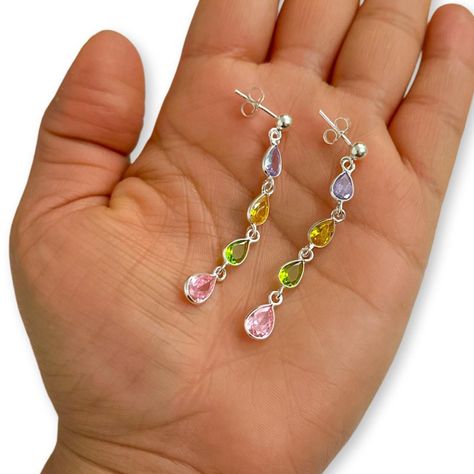 Aros Colgante Gotas Circones Colores Plata Ley 925-1