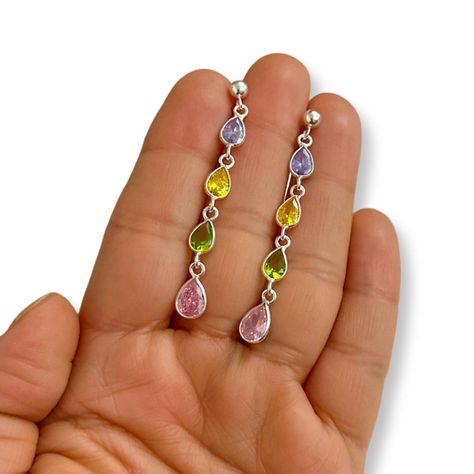 Aros Colgante Gotas Circones Colores Plata Ley 925-2