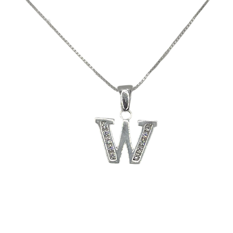 Collar Letra W circones Plata mas caja regalo-0