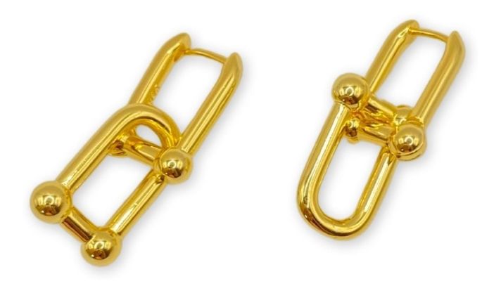 Aros Dama Grandes Elegantes U Entrelazada Plata S925 Bañooro-0