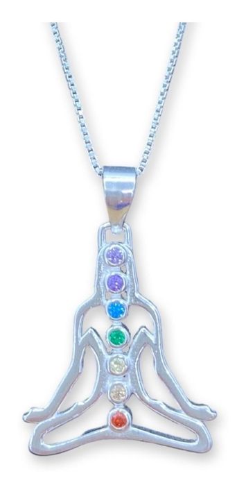 Collar Posición Yoga Loto 7 Chakras Circon Plata 925 -0