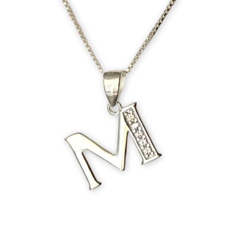 Collar Letra M Circones Veneciana Plata Italiana 925 -0