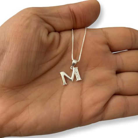 Collar Letra M Circones Veneciana Plata Italiana 925 -1
