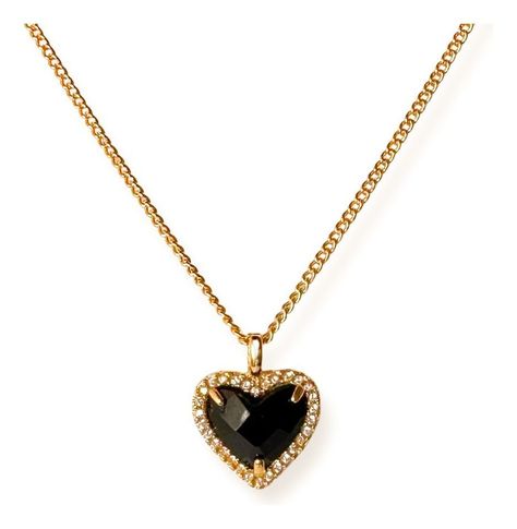 Collar Dama Corazón Onix Circones Plata S925 Baño Oro -0