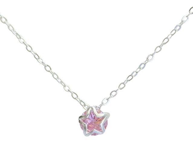 Collar Estrella Rosada Circon Plata Ley 925 -0