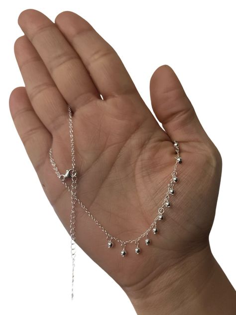 Collar Esferas Pelotitas Bolitas Colgantes Plata Ley 925-2