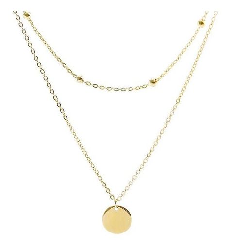 Collar Cadena Doble Pelotitas Bolitas Plata Baño Oro-0