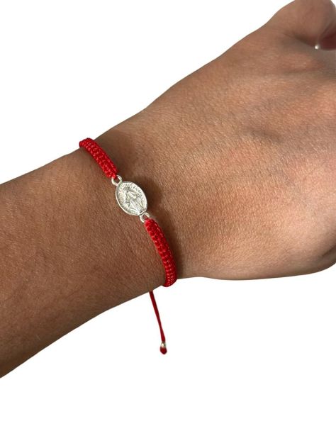 Pulsera Hilo Rojo Virgen De Los Rayos Ajustable Plata-1