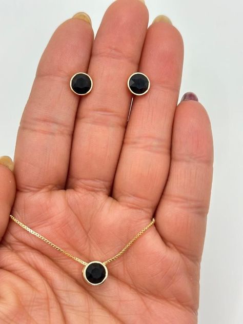 Conjunto Collar Aros Piedra Ónix Baño Oro Rosa -2