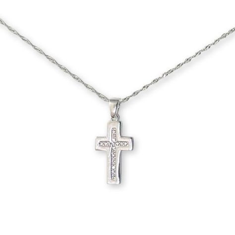 Collar Cadena Fina Más Colgante Cruz Con Circones Plata 925-0