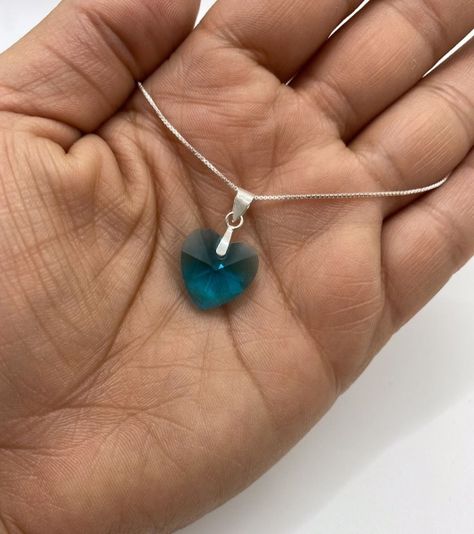 Collar Dije Corazon Cristal Azul Plata -1