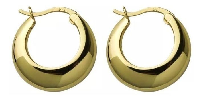Aros Argolla Bote Dama Grandes Plata 925 Baño En Oro-0
