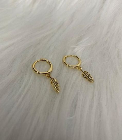 Aros Argolla Pluma Colgante Plata Baño Oro-3