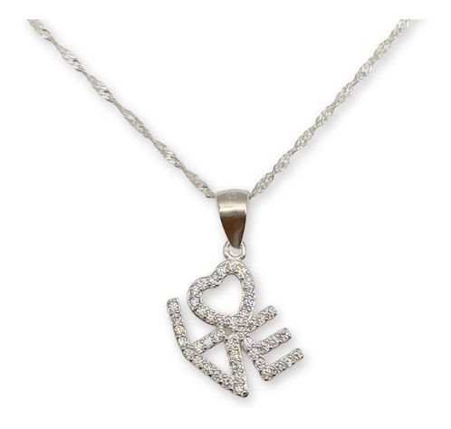 Collar Dije Love Amor Corazón Circones Plata Ley 925-0