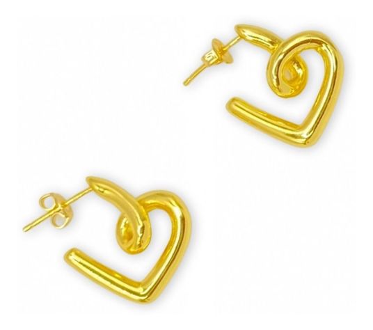 Aros Corazón Tubo Dama Entorchado Plata S925 Baño Oro Caja-0