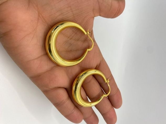 Aro Argolla Bote Grande 40 Mm Plata S925 Baño Oro Mas Caja-1