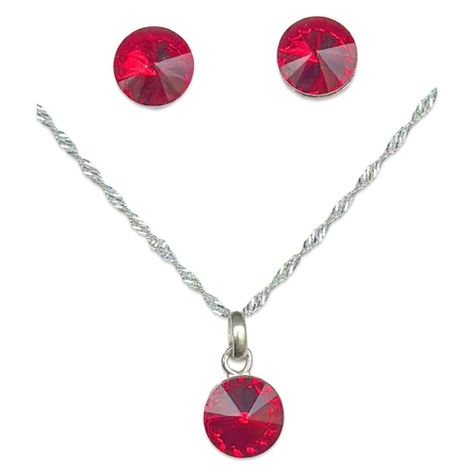 Conjunto Cristal Rojo Punto Luz Plata Fina 925-0
