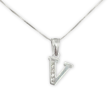 Collar Letra V Circones Juvenil Plata 925-0
