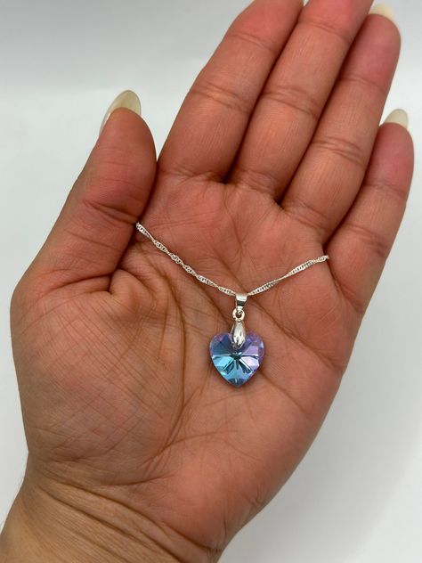 Collar Corazon Cristal Lila Violeta Tornasol Plata-1