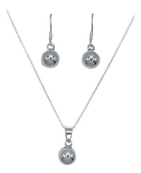 Conjunto Collar Aros Bolita Pelotita Plata-0