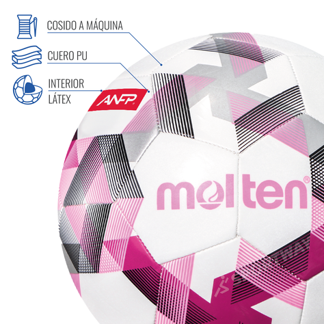 Balon Futbol FG 1000 ANFP Logo Molten Blanco/Rosado T5-3