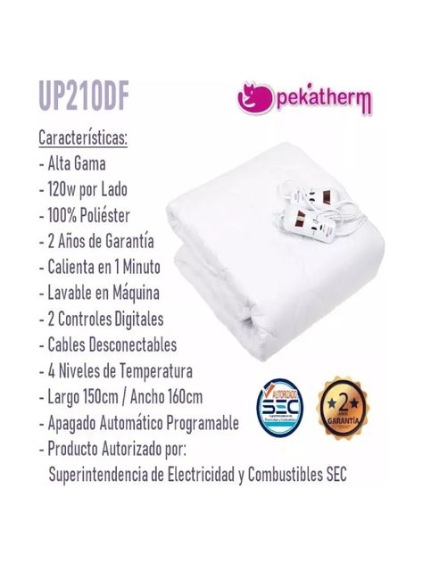 Calientacama 2 Plazas Pekatherm Doble Alta Gama Lavable-4