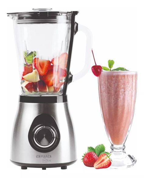 Aiwa Licuadora 5 Velocidades Con Vaso De Vidrio Acero Inox.-3