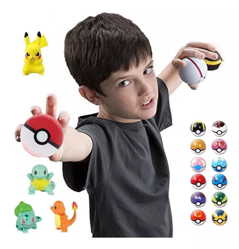 12 Pokebolas Pokemon (7cm) Mas 12 Pokemón De 2 Cm-0