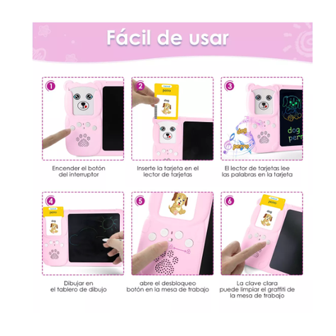 Tablero Didáctico Con 255 Tarjetas Español-inglés Para Niños Rosa-3