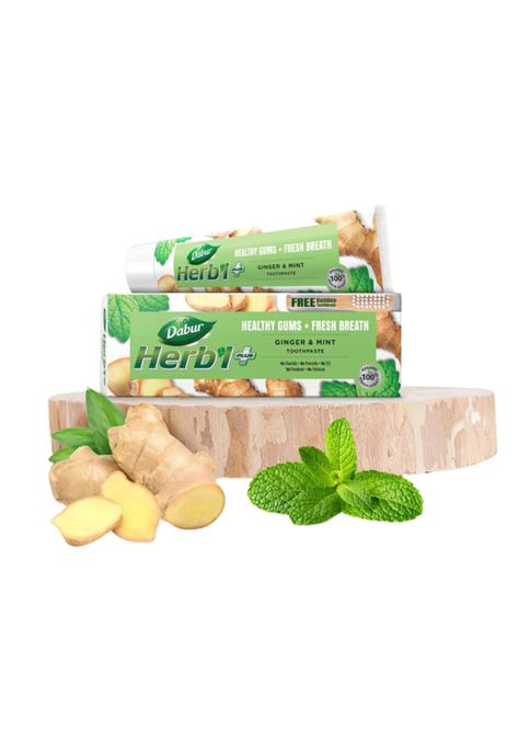 Dabur Herb'l Pasta Dental Ginger & Mint + Cepillo de Dientes 150 gr-1