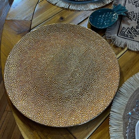 6 Platos Bases Dorado Textura Puntitos-0