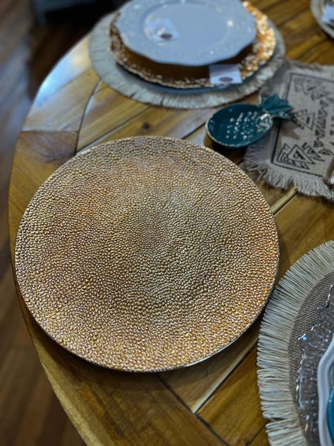 6 Platos Bases Dorado Textura Puntitos-4