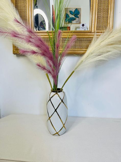 Florero de Cerámica Blanco con Dorado-2