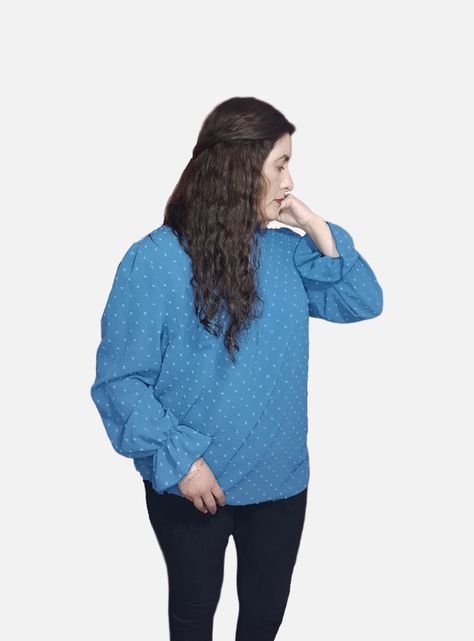 Blusa Cuello en V Mangas Largas Con Puños Fruncidos-2
