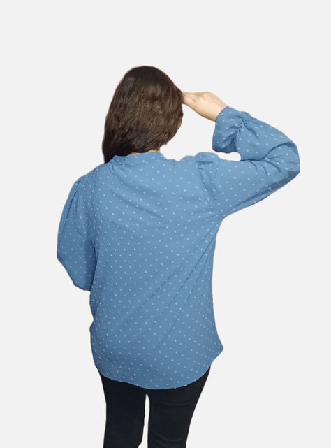 Blusa Cuello en V Mangas Largas Con Puños Fruncidos-3